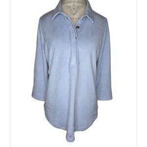 Gretchen Scott Light Blue Microfiber Faux Suede Button Placket Pullover Top XL